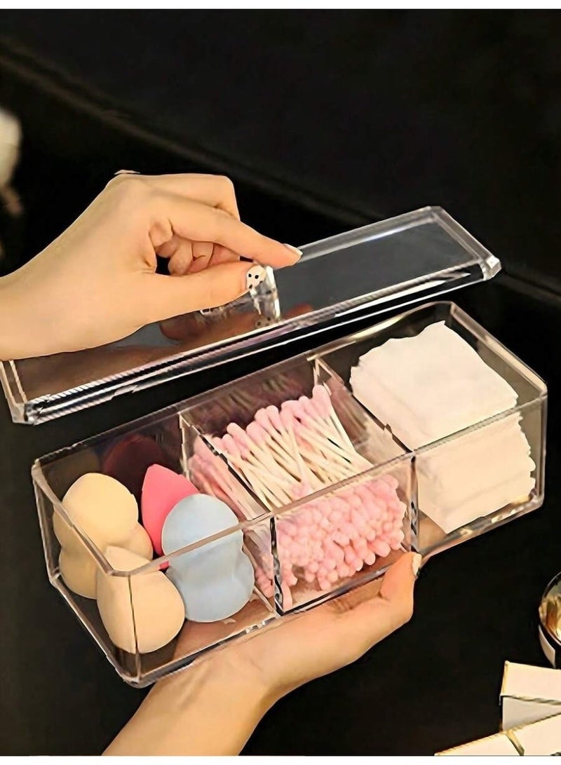 علبة تنظيم أكريليك شفافة بغطاء – منظم متعدد الأقسام للمكياج والإكسسوارات - Image 1